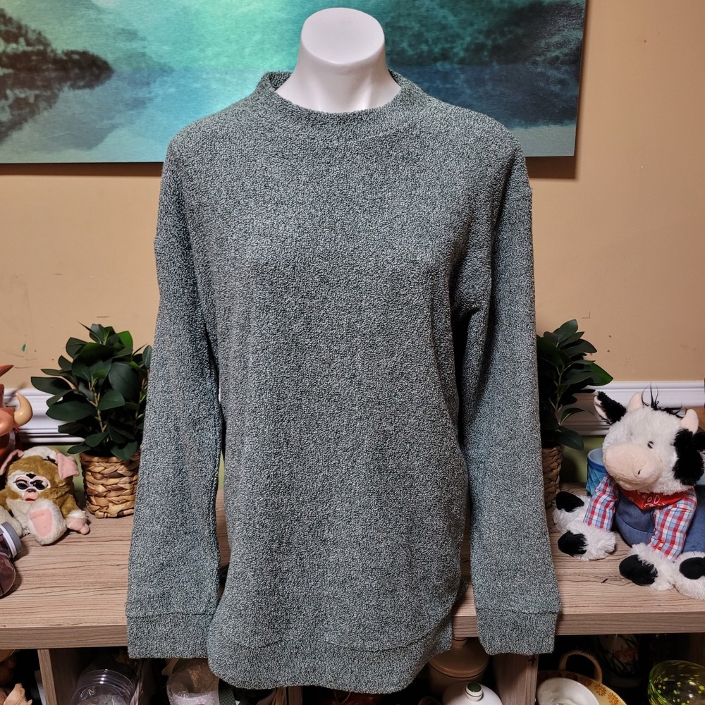 Royce Comfy Terry Green Mock Neck Pullover Textured Sweater Medium oversized